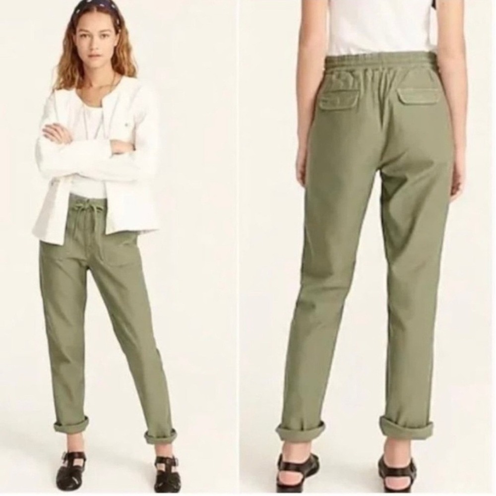 J.Crew Camp Utility Jogger Pants Womens Medium Olive Green EUC Cotton Drawstring